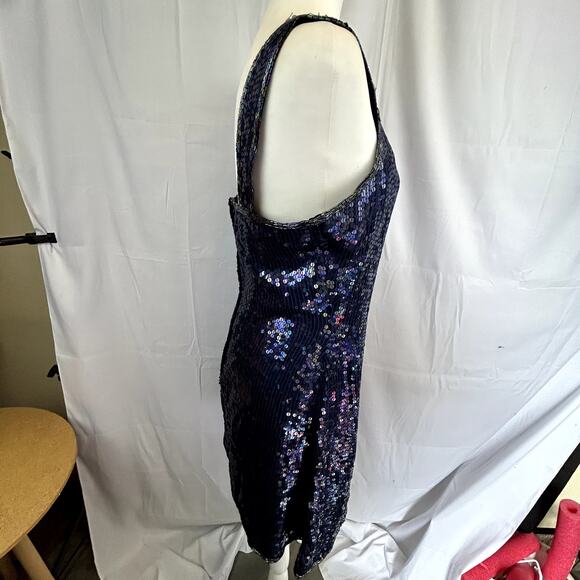 Expressions size 10 sequin Blue Dress women silk Night Out sleeveless top - Picture 5 of 10